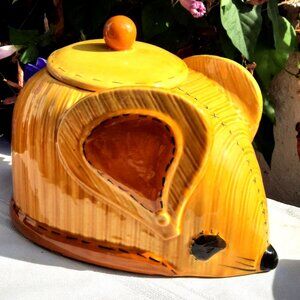 Vintage Cookie Jar Doranne of California Quilted Stitch Yellow Mouse Cookie Jar
